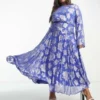 ASOS DESIGN Curve - Vestito Lungo A Maniche Lunghe Blu Metallizzato Con Volant Sui Polsini