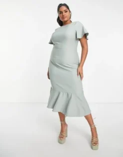 Trendyol Plus - Vestito Midi Color Menta Con Maniche Con Volant -Vendite ASOS Maternity || RIVER ISLAND || Monki 203676862 4