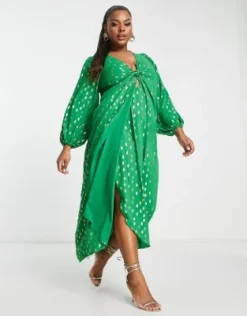 Vila Curve - Vestito Midi Annodato Sul Davanti Verde Acceso Con Pois Dorati -Vendite ASOS Maternity || RIVER ISLAND || Monki 203677575 3