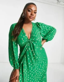 Vila Curve - Vestito Midi Annodato Sul Davanti Verde Acceso Con Pois Dorati -Vendite ASOS Maternity || RIVER ISLAND || Monki 203677575 4