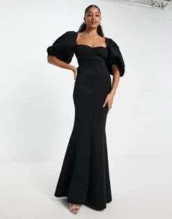 ASOS DESIGN Tall - Vestito Lungo Nero Con Schiena Scoperta, Maniche Super Oversize E Fondo A Strascico -Vendite ASOS Maternity || RIVER ISLAND || Monki 203680569 4