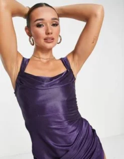 ASOS DESIGN - Vestito Midi In Raso Color Melanzana Con Scollo Ad Anello E Corsetto -Vendite ASOS Maternity || RIVER ISLAND || Monki 203680590 3