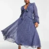 ASOS DESIGN Curve - Vestito Midi Blu Cobalto Jacquard A Pois Con Volant Allacciato Sul Davanti