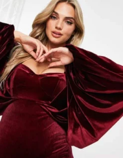 ASOS DESIGN Maternity - Vestito Midi In Velluto Bordeaux Con Maniche Ad Ali Di Pipistrello -Vendite ASOS Maternity || RIVER ISLAND || Monki 203743441 3