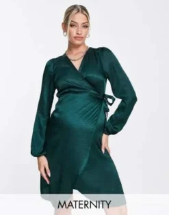 Vero Moda Maternity - Vestito Corto Avvolgente In Raso Verde Profondo