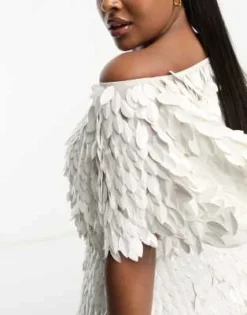 ASOS DESIGN Curve - Vestito Corto Bianco Con Spalle Scoperte E Decorazione Con Piume -Vendite ASOS Maternity || RIVER ISLAND || Monki 203758721 3