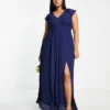 TFNC Plus - Vestito Lungo Da Damigella A Pieghe Blu Navy