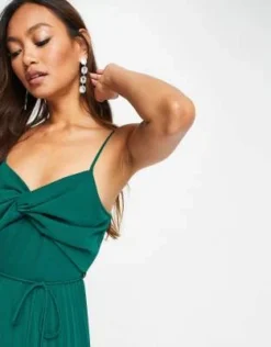 ASOS DESIGN - Vestito Midi Con Spalline Sottili Incrociato Sul Davanti Verde Bosco A Pieghe Con Cintura -Vendite ASOS Maternity || RIVER ISLAND || Monki 203775146 4