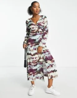 Monki - Vestito Midi Avvolgente In Raso Con Stampa Astratta Sfocata -Vendite ASOS Maternity || RIVER ISLAND || Monki 203777351 3