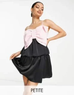 Esclusiva Pieces Petite - Vestito Corto Con Dettaglio A Fiocco, Colore Nero E Rosa