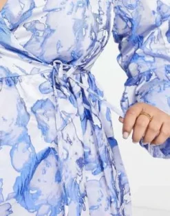 Esclusiva Pieces Curve - Vestito Avvolgente Con Maniche Stile Kimono In Jacquard, Colore Blu -Vendite ASOS Maternity || RIVER ISLAND || Monki 203816196 3