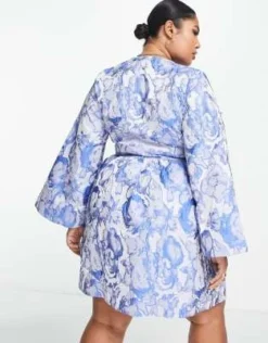 Esclusiva Pieces Curve - Vestito Avvolgente Con Maniche Stile Kimono In Jacquard, Colore Blu -Vendite ASOS Maternity || RIVER ISLAND || Monki 203816196 4