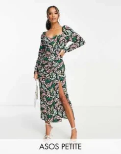 ASOS DESIGN Petite - Vestito Da Giorno Midi A Fiorellini Con Coppe