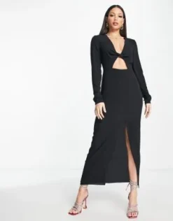 ASOS DESIGN Tall - Vestito Da Giorno Midi Nero Con Incrocio E Cut-out -Vendite ASOS Maternity || RIVER ISLAND || Monki 203822588 4