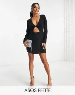 ASOS DESIGN Petite - Vestito Da Giorno Corto Nero Con Incricio E Cut-out