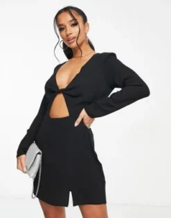 ASOS DESIGN Petite - Vestito Da Giorno Corto Nero Con Incricio E Cut-out -Vendite ASOS Maternity || RIVER ISLAND || Monki 203822619 4