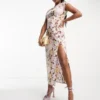 ASOS DESIGN Petite - Vestito Da Giorno Midi In Raso Con Stampa Vivace A Fiori E Bottoni Laterali