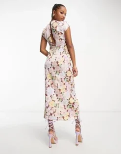ASOS DESIGN Petite - Vestito Da Giorno Midi In Raso Con Stampa Vivace A Fiori E Bottoni Laterali -Vendite ASOS Maternity || RIVER ISLAND || Monki 203822633 3