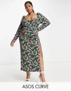 ASOS DESIGN Curve - Vestito Da Giorno Midi A Fiorellini Con Coppe