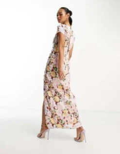 ASOS DESIGN - Vestito Da Giorno In Raso Con Stampa Vivace A Fiori, Dettaglio Laterale E Bottoni