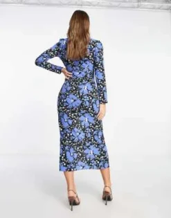 ASOS DESIGN - Vestito Midi Da Giorno Incrociato Blu A Fiori Con Cut-out -Vendite ASOS Maternity || RIVER ISLAND || Monki 203825778 3