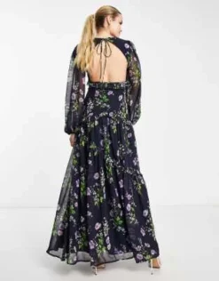 ASOS DESIGN Tall - Vestito Lungo Blu Navy A Fiori Con Bottoni E Pinces -Vendite ASOS Maternity || RIVER ISLAND || Monki 203826074 2