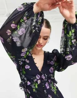 ASOS DESIGN Tall - Vestito Lungo Blu Navy A Fiori Con Bottoni E Pinces -Vendite ASOS Maternity || RIVER ISLAND || Monki 203826074 3