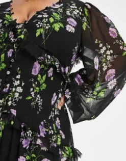 ASOS DESIGN Curve - Vestito Lungo Nero A Fiori Con Bottoni E Pinces -Vendite ASOS Maternity || RIVER ISLAND || Monki 203826110 3