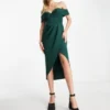 ASOS DESIGN Tall - Vestito Midi A Corsetto Verde Bosco Con Spalle Scoperte