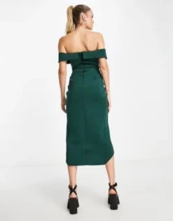 ASOS DESIGN Tall - Vestito Midi A Corsetto Verde Bosco Con Spalle Scoperte -Vendite ASOS Maternity || RIVER ISLAND || Monki 203836848 2