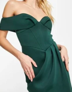 ASOS DESIGN Tall - Vestito Midi A Corsetto Verde Bosco Con Spalle Scoperte -Vendite ASOS Maternity || RIVER ISLAND || Monki 203836848 3
