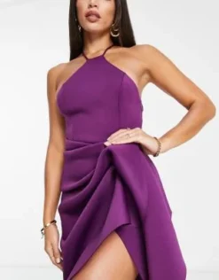 ASOS DESIGN Tall - Vestito Longuette Midi Allacciato Al Collo Color Melanzana Con Fascette Sottili Sul Retro Raccolto E Decorato In Vita -Vendite ASOS Maternity || RIVER ISLAND || Monki 203836861 4