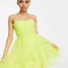 Esclusiva Lace & Beads Petite - Vestito Corto Avvolgente Con Corsetto In Tulle Lime