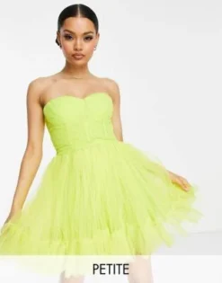Esclusiva Lace & Beads Petite - Vestito Corto Avvolgente Con Corsetto In Tulle Lime
