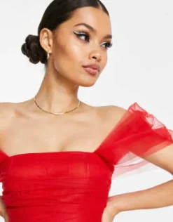 Esclusiva Lace & Beads Petite - Vestito Corto Avvolgente In Tulle Con Spalle Scoperte Rosso Pillarbox -Vendite ASOS Maternity || RIVER ISLAND || Monki 203837392 3