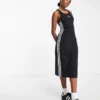 Adidas Originals - Vestito Midi Senza Maniche Nero Con Tre Strisce