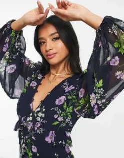 ASOS DESIGN Petite - Vestito Lungo Blu Navy A Fiori Con Bottoni E Pinces -Vendite ASOS Maternity || RIVER ISLAND || Monki 203848934 3