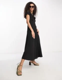 ASOS DESIGN - Vestito Da Giorno Midi Nero Con Bottoni E Maniche Con Volant -Vendite ASOS Maternity || RIVER ISLAND || Monki 203859456 3