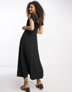 ASOS DESIGN - Vestito Da Giorno Midi Nero Con Bottoni E Maniche Con Volant -Vendite ASOS Maternity || RIVER ISLAND || Monki 203859456 4