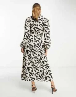 ASOS DESIGN - Vestito Midi A Portafoglio Monocromatico Con Colletto E Stampa Astratta -Vendite ASOS Maternity || RIVER ISLAND || Monki 203862575 4