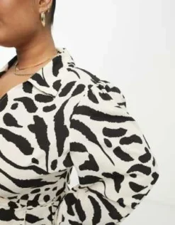 ASOS DESIGN Curve - Vestito Midi A Portafoglio Con Colletto Con Stampa Astratta Monocromatica -Vendite ASOS Maternity || RIVER ISLAND || Monki 203862817 3