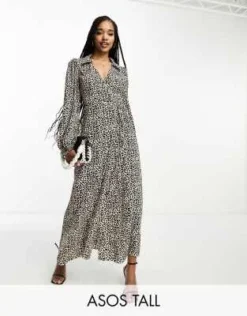 ASOS DESIGN Tall - Vestito Midi A Portafoglio Con Colletto E Stampa Leopardata