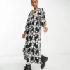 ASOS DESIGN - Vestito Grembiule Midi Con Stampa Astratta Monocromatica