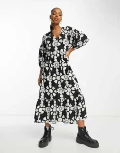 ASOS DESIGN - Vestito Grembiule Midi Con Stampa Astratta Monocromatica -Vendite ASOS Maternity || RIVER ISLAND || Monki 203863078 4