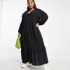 ASOS DESIGN Curve - Vestito Grembiule Casual Nero