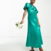 Vila Petite - Vestito Lungo Da Damigella In Raso Verde Smeraldo Con Maniche Con Volant