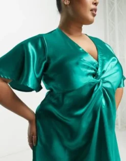 Vila Curve - Vestito Lungo Da Damigella In Raso Verde Smeraldo Con Maniche Con Volant -Vendite ASOS Maternity || RIVER ISLAND || Monki 203899935 3