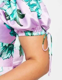 ASOS DESIGN Curve - Vestito Da Giorno Midi In Raso Lilla E Verde A Fiori Con Incrocio Sul Davanti -Vendite ASOS Maternity || RIVER ISLAND || Monki 203910088 3