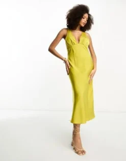 ASOS DESIGN - Vestito Midi Taglio Sbieco In Raso Verde Muschio Con Scollatura Molto Profonda Sul Retro -Vendite ASOS Maternity || RIVER ISLAND || Monki 203910557 4
