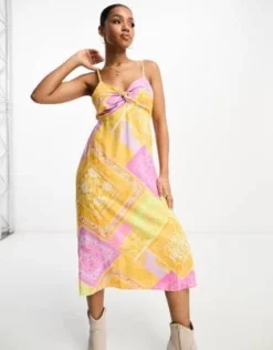 Miss Selfridge - Vestito Sottoveste Midi Multicolore Con Stampa Stile Foulard E Incrocio Sul Davanti -Vendite ASOS Maternity || RIVER ISLAND || Monki 203913543 4